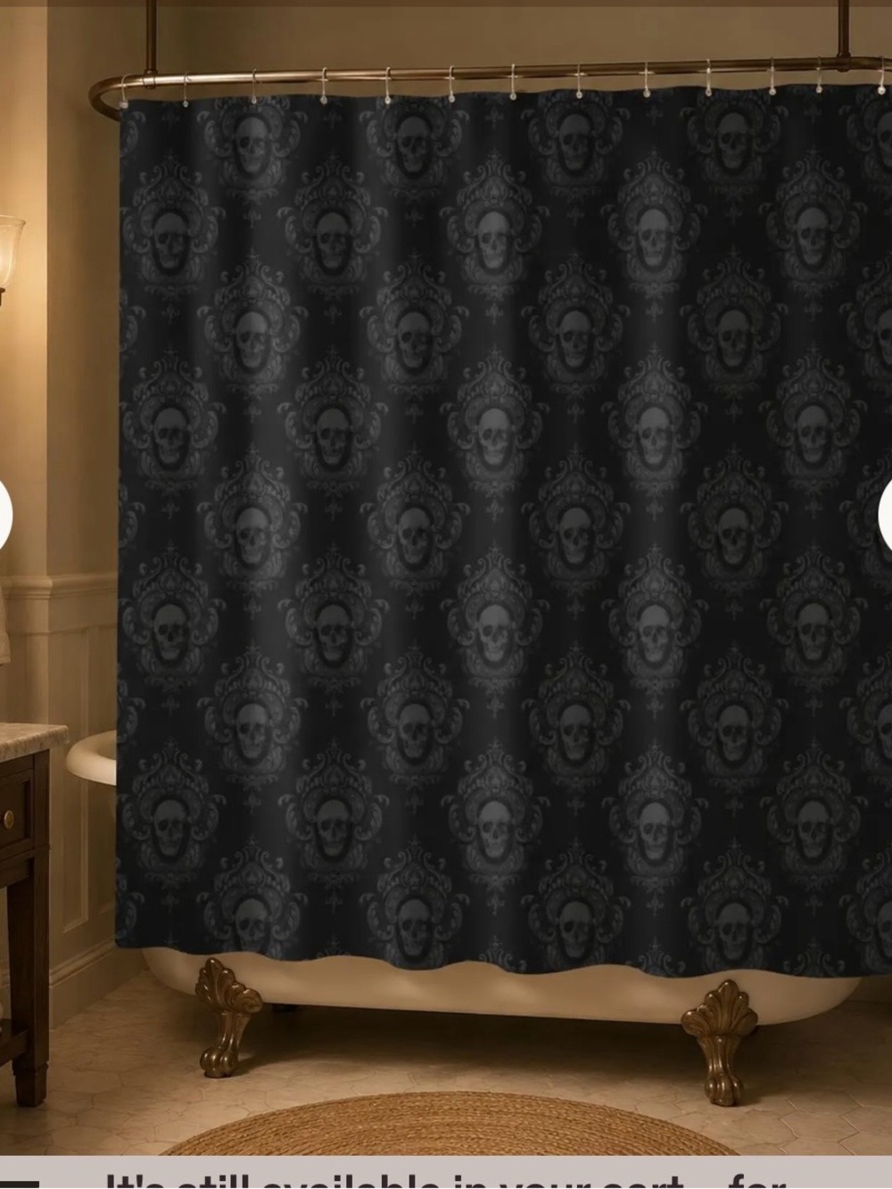 Black Gothic Skull Shower Curtain - Brand New, never opened package